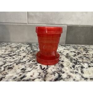 Stanhome Collapsible Travel Drinking Cup & Lid w/ Pill Holder Red Plastic Vtg